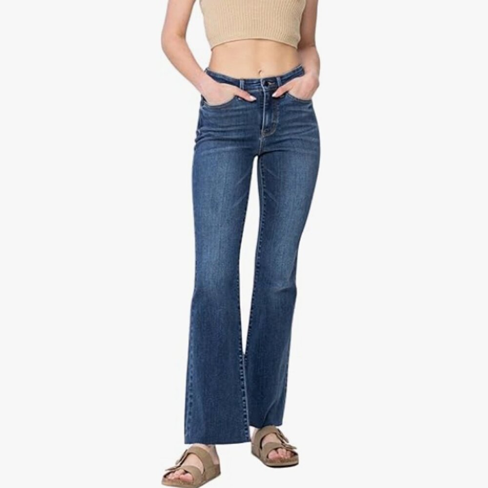 Judy Blue Mid Rise Bootcut Jeans with Cut Hem